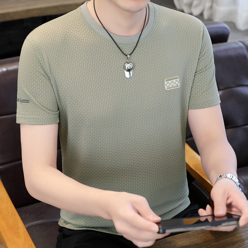 Designer Hoodie Men's Short Sleeve T-shirt 2025 Summer Designer Shirt New Ice Silk Jacquard Men's Top Cool Breathable Half Sleeve Trendy