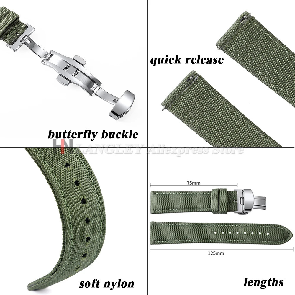 20mm 22mm Sailcloth Nylon Watch Strap for Omega for Seiko Business Buckle Waterproof Men Women Quick Release Watchband 251010