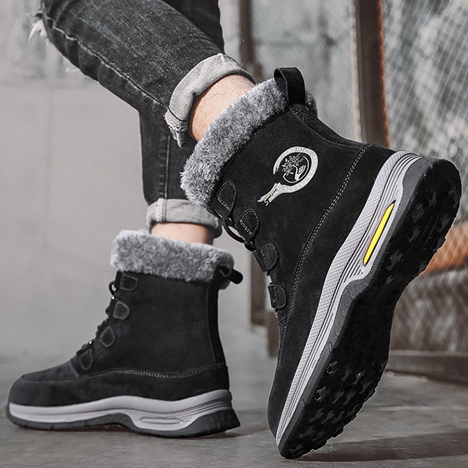 Design Hot free shipping Men's Brand Winter Genuine Leather Snow Boots - Fleece-Lined Thick-Soled Luxury shoes High-Top Outdoor