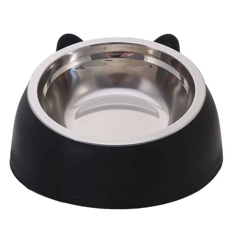 200ml 400ml 15 Degrees Tilted Stainless Cat Bowls Nonslip Base Pets Puppy Cats Food Drink Water Feeder Neck Protection Pet Bowl C251009