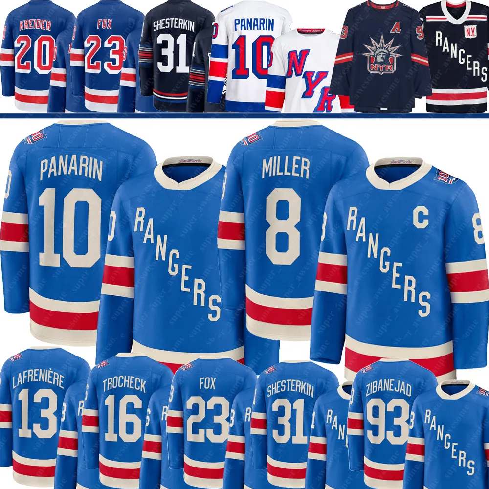 Artemi Panarin NY Ranger Centennial Hockey Jersey Adam Fox Igor Shesterkin Mika Zibanejadd Vincent Trocheck JT Miller Alexis Lafreniere Will Cuylle Ma