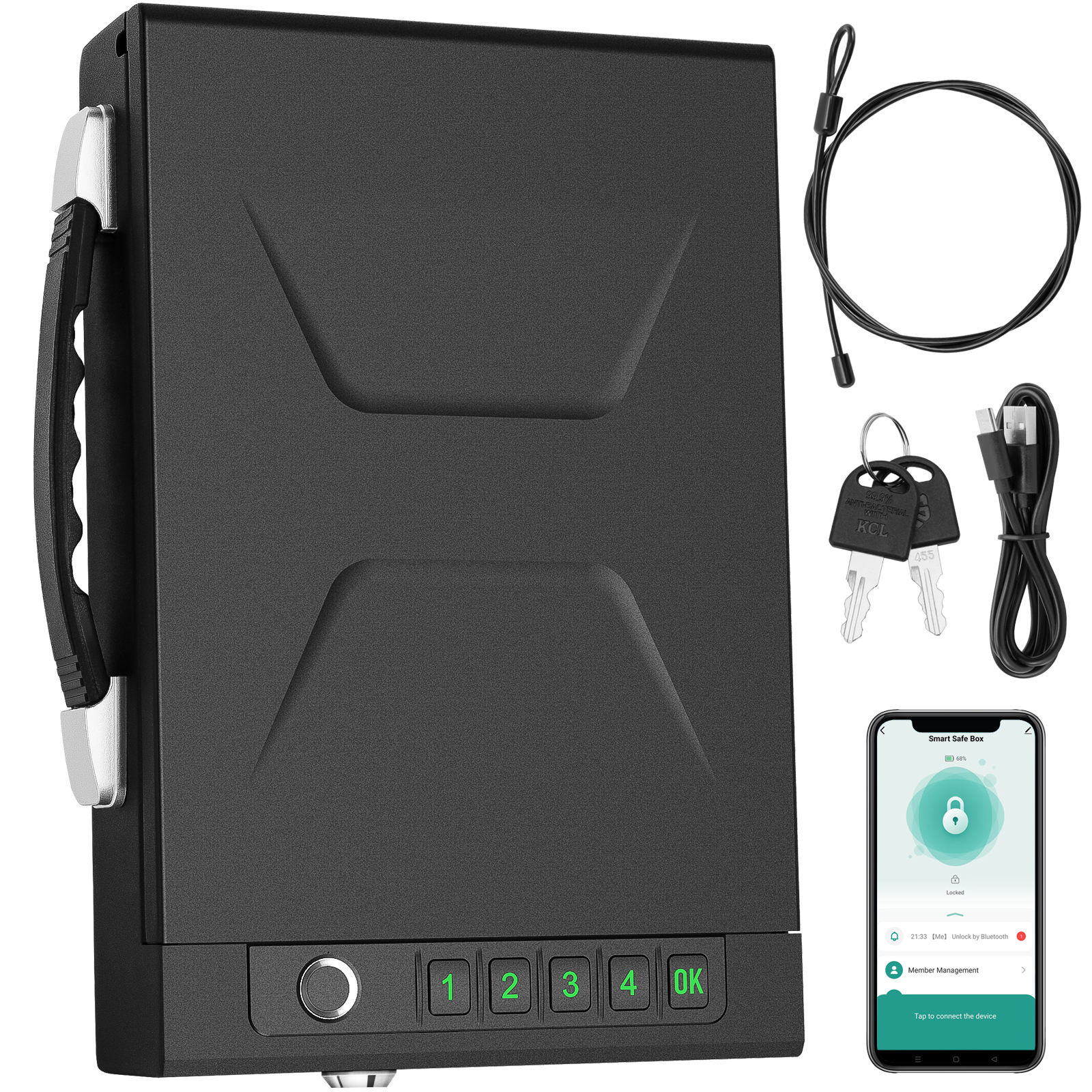 Gun cabinet biometric gun cabinet for handguns, fingerprint digital password key Bluetooth control unlock handheld gun box multi-purpose safe