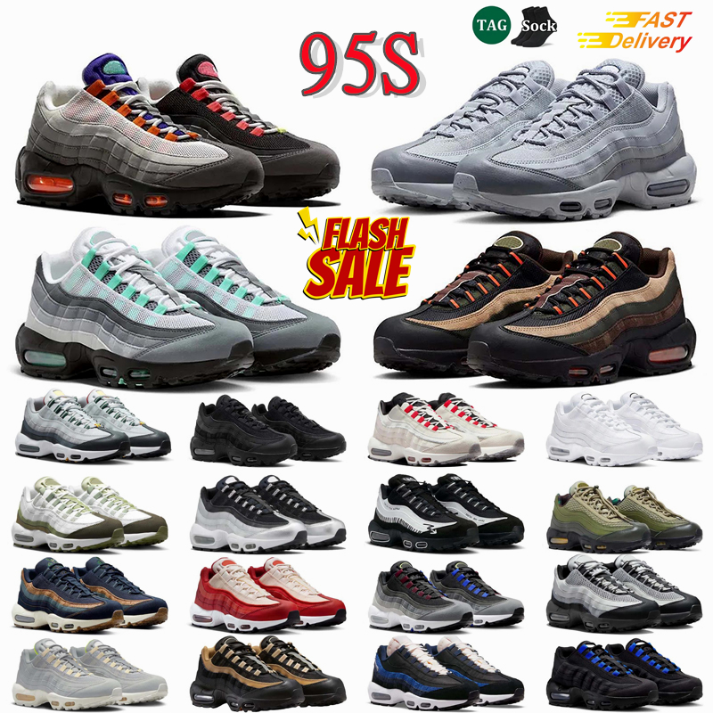 Mens 95 95S Designer 2025 neon Scarpe da corsa Classic Triple Bianco Giallo freddo Grigio Oliva brown Midnight Navy Men Allenhers Sport Sports Stikers Running Shoes