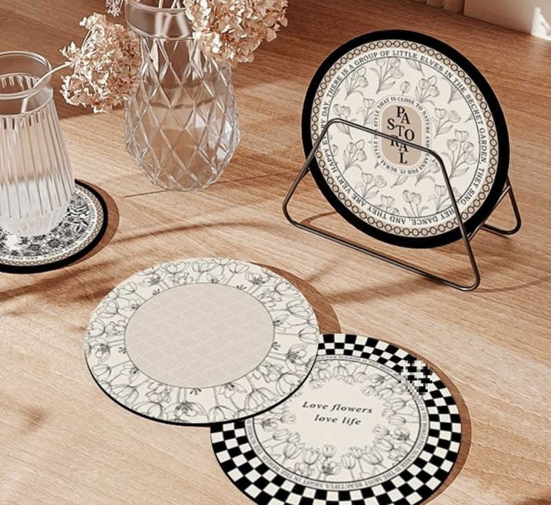 Light Luxury Water Absorption Coaster Placemat Dining Table Heat Insulation Mat Household High Temperature Resistant Antiscalding Antioil Bowl Pot Mat
