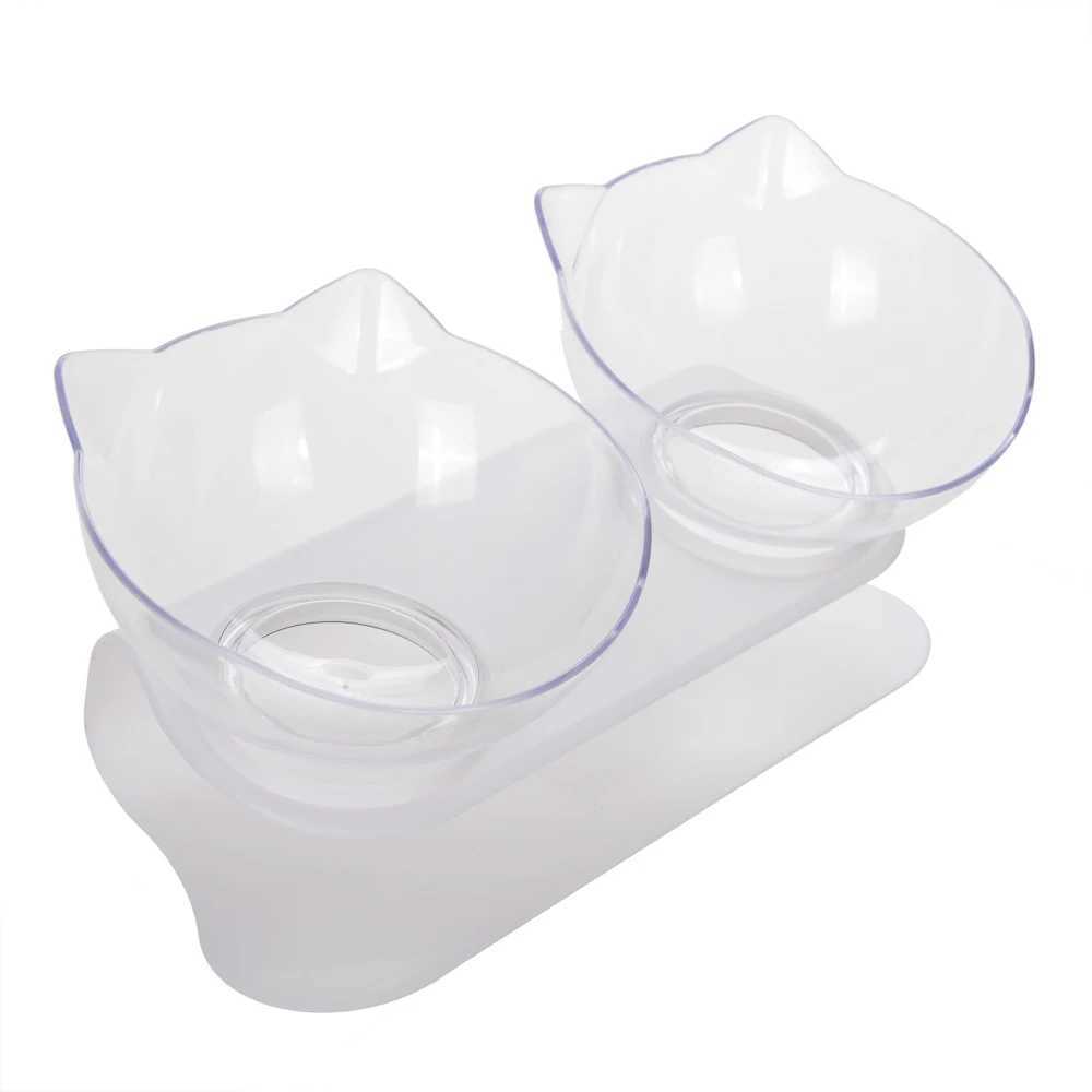 Double Kitten Bowl 2 Cat Feeder Container Tilted Pet Inclination Stand Cats PC Plastic Nonslip Feeding Bowl For Small Dogs Cats C251009
