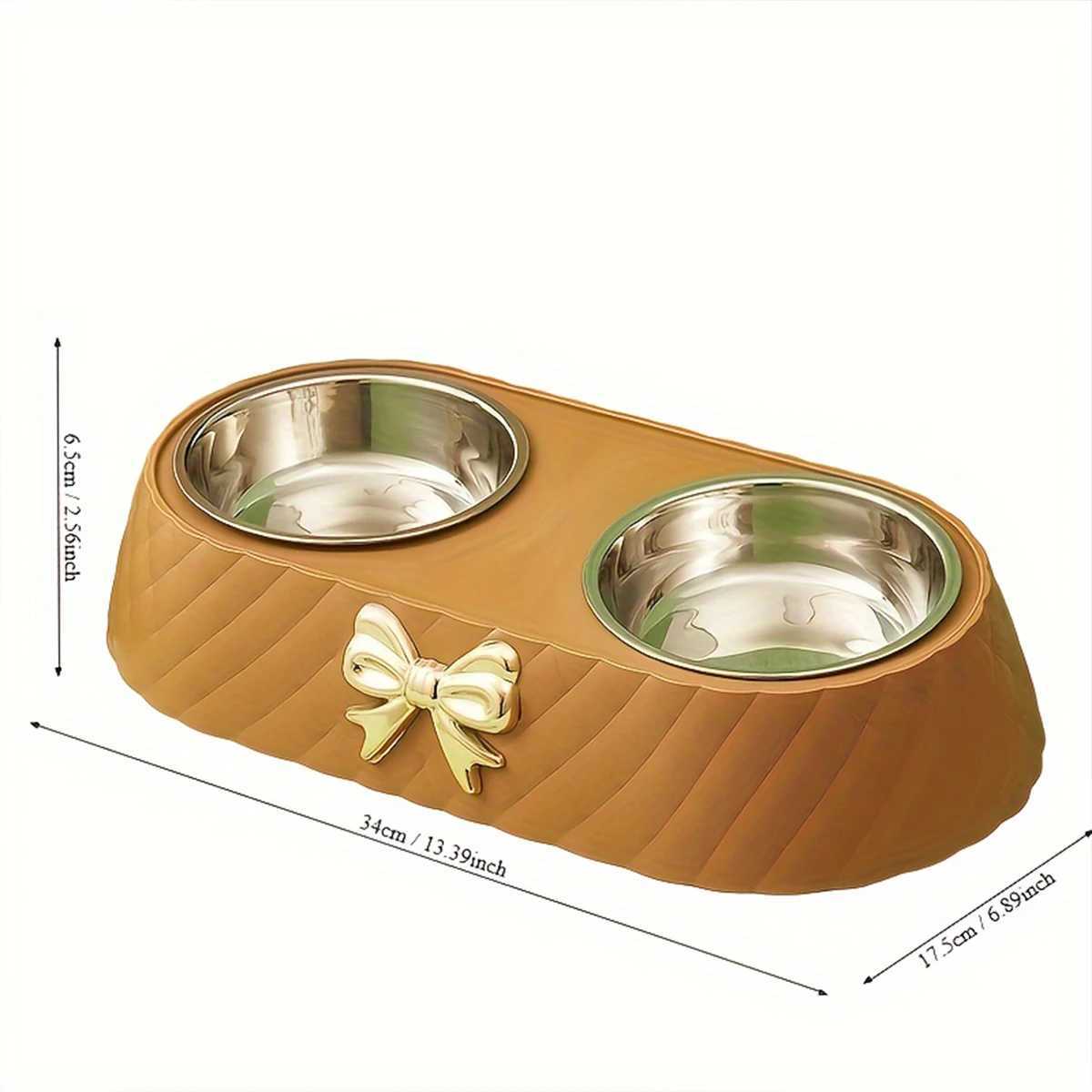 1PC Stylish Bow Pet Bowl Large Capacity Feeding Double Bowl Stainless Steel Cat Bowl Feeding And Drinking Water C251009