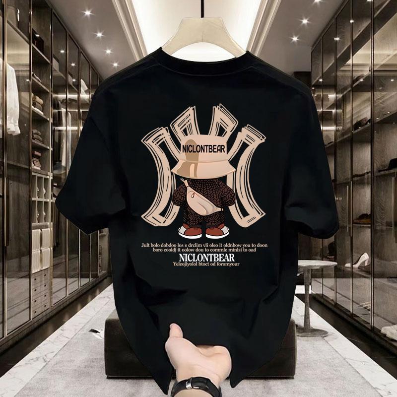 Violent Bear Print Heavyweight Pure Cotton Crew Neck Short Sleeve T-shirt Men's Summer Designer Hoodie American Style Trendy Brand Ins Designer Shirt Loose Top