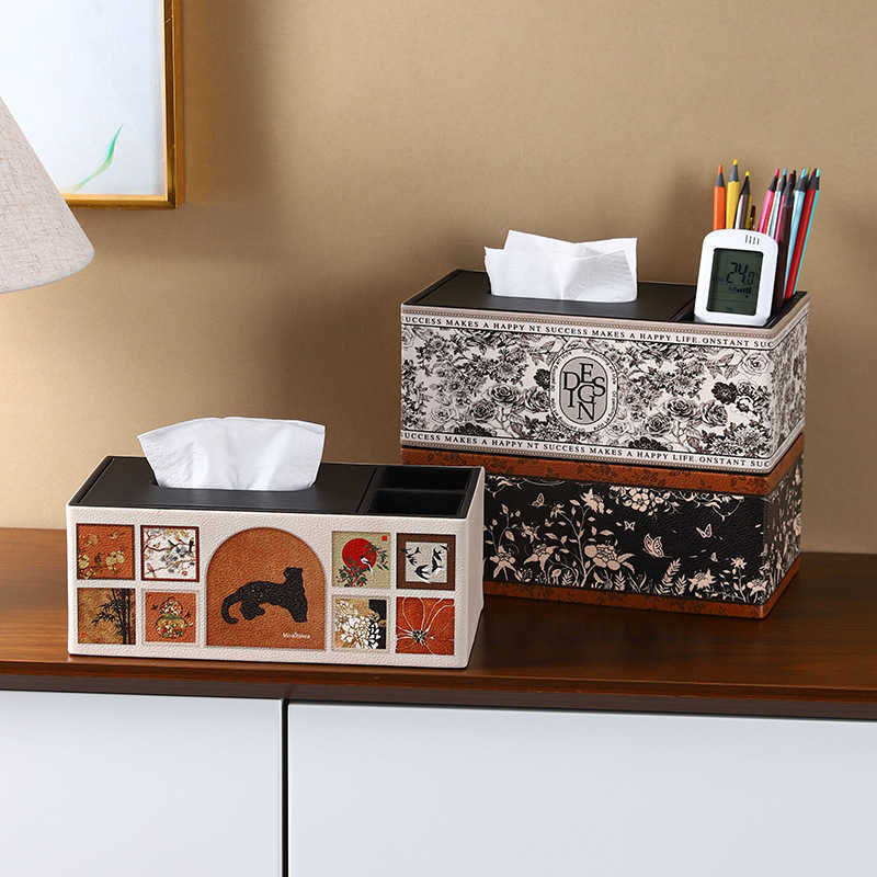 Double Compartment Tissue Box with Storage Desktop Organizer Tissue Storage Integrated Living Room Bedroom Highend Napkin Box C251010
