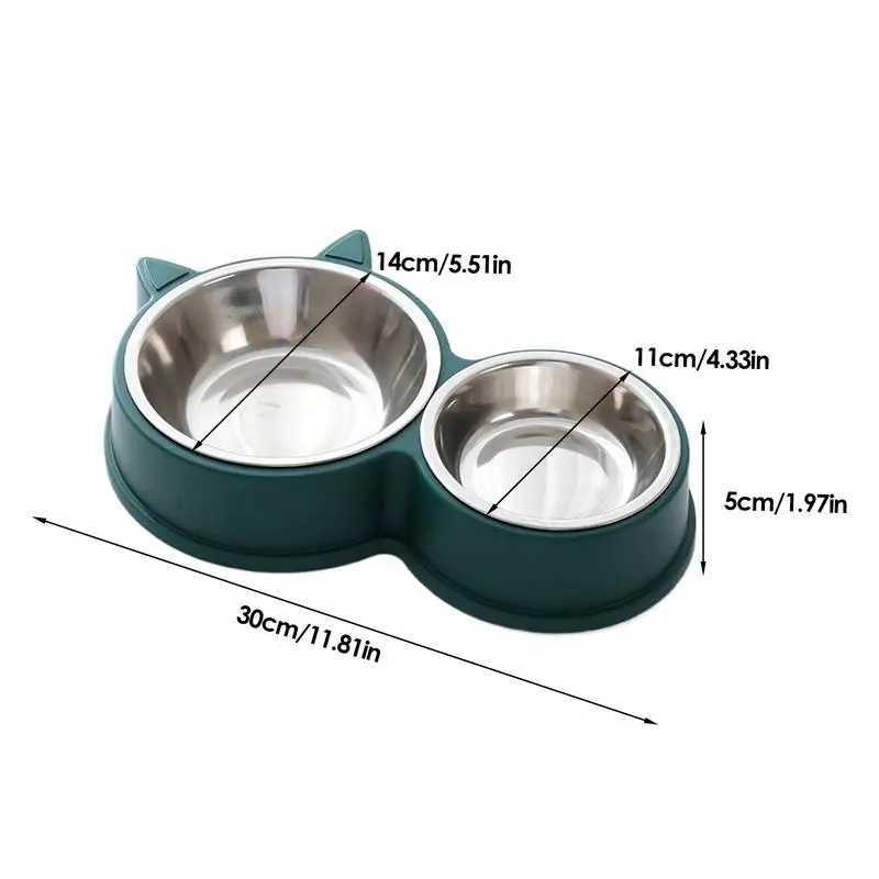 Stainless Steel Cat Bowls Cat Ear Shape Removable Pet Cage Bowl Water And Food Feeder Thickened Puppy Licking Toys Pet Supplies C251009