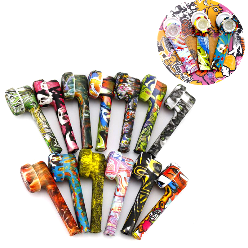 Colorful Printing Smoking Hand Pipes 3.5 Inches Silicone Hand Hold Pipe Portable Colored With Glass/Metal Bowl Smoking Pipe For Dry Herb Water Bongs