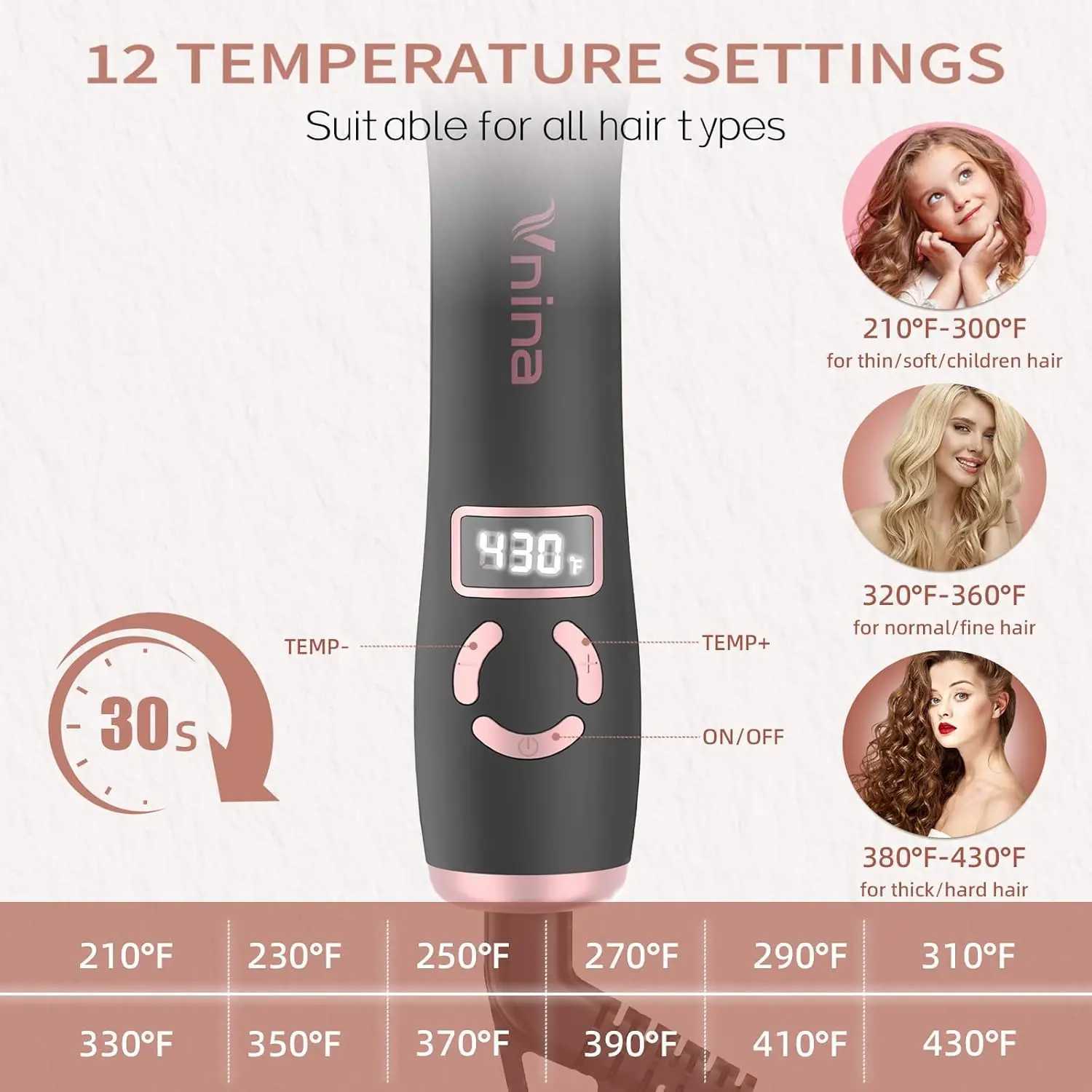 Rotating Curling Iron 1 Inch Automatic Curling Wand with 12 Temperature Memory Mode Perfect for Beach Waves C251110