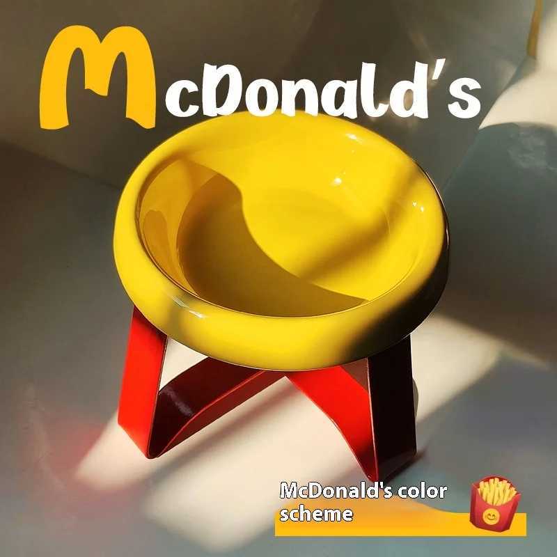 Pecolo genuine neck protection high footed dog cat food bowl drinking bowl ceramic cat bowl anti black chin pet bowl UFO bowl C251009