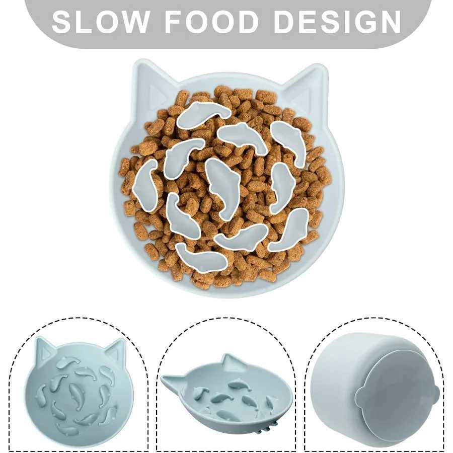 Silicone Cat Slow Feeder Elevated Slow Feeder Bowl Tilt Design Suitable for Dry and Wet Food Adjtable Angle Cat Food wit C251009