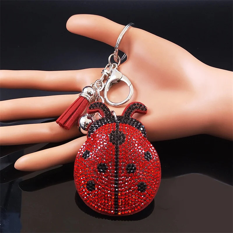 Ladybug Tassel Crystal Keychain Bag Charm for WomenMen Ladybird Key Chain Accessories Jewelry llaveros para mujer lujo K2871S01 251010