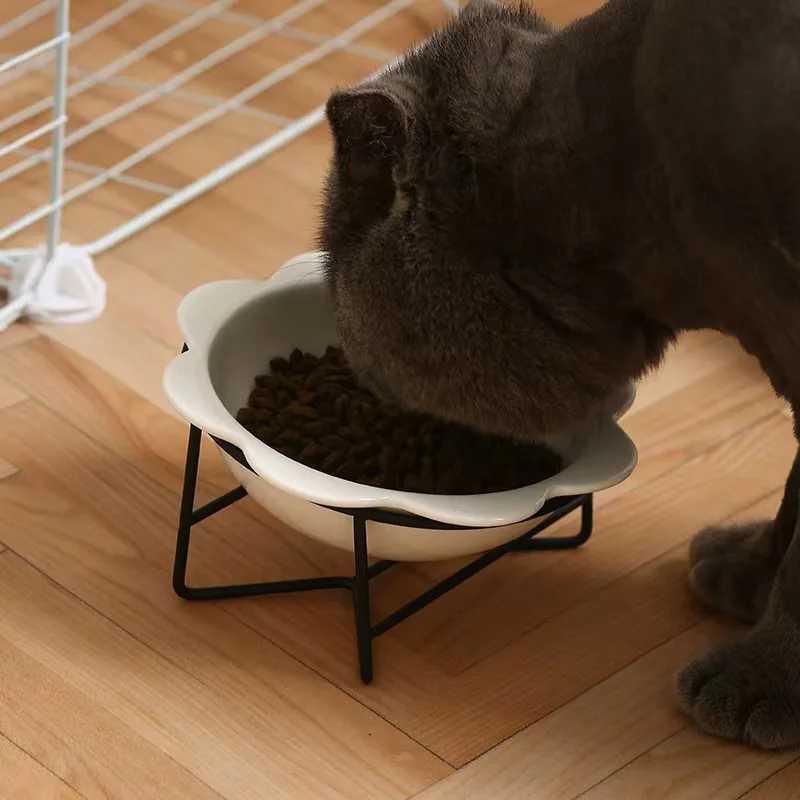 Elevated Ceramic Cat Bowl for Neck Health Wide TipProof Pet Food Dish with Stand AntiSpill Dog Bowl for Dry Wet Food and Water C251009