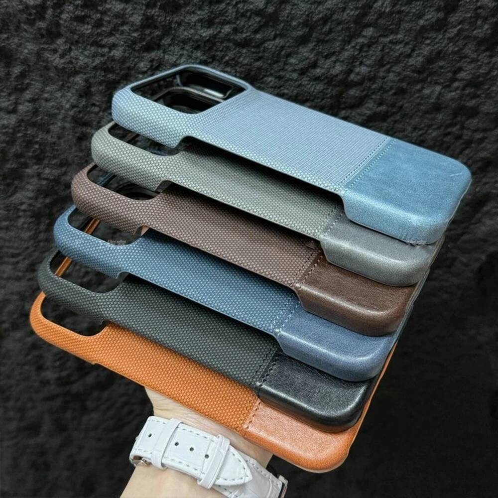 Original Splice Leather Nylon Fabric Case For iPhone 17 Air 16 15 14 Plus 13 12 Pro Max Frameless Cooling Matte Shockproof Cover