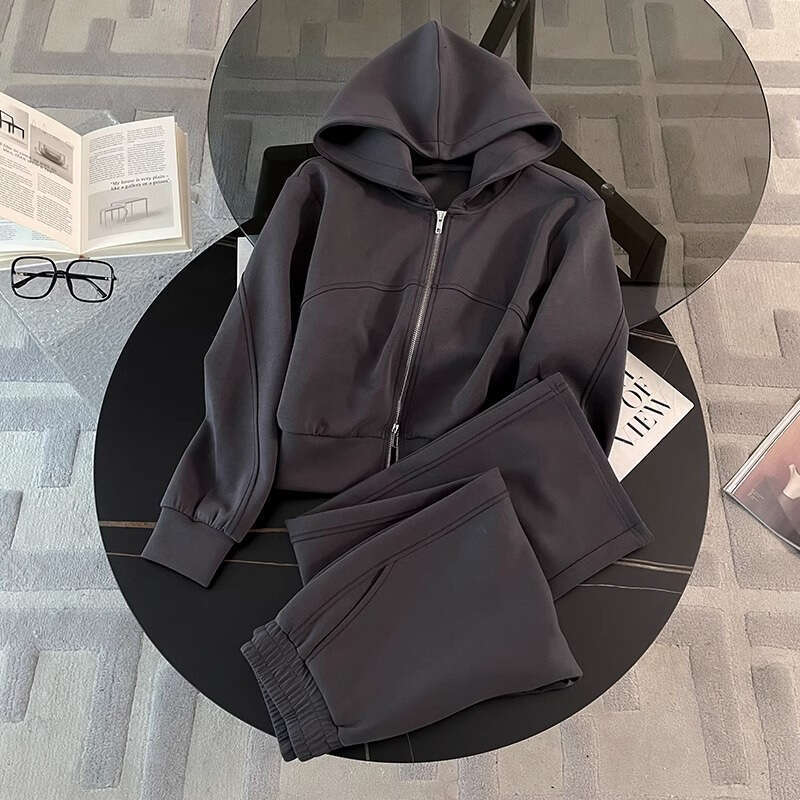 European Style Sportswear Fashion Foreign Trade Women's Spring Autumn High-end Loose Slimming Stylish Sweatshirt and Sweatpants Two-piece Set