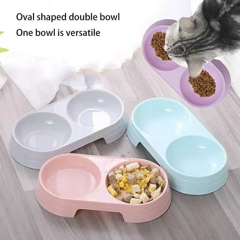 Pet Double Bowl Dogs and Cats Feed in Double Bowls Macaron Plastic Feeding Bowl Pet Supplies Cat Accessories Cat Products Cat Fo C251009
