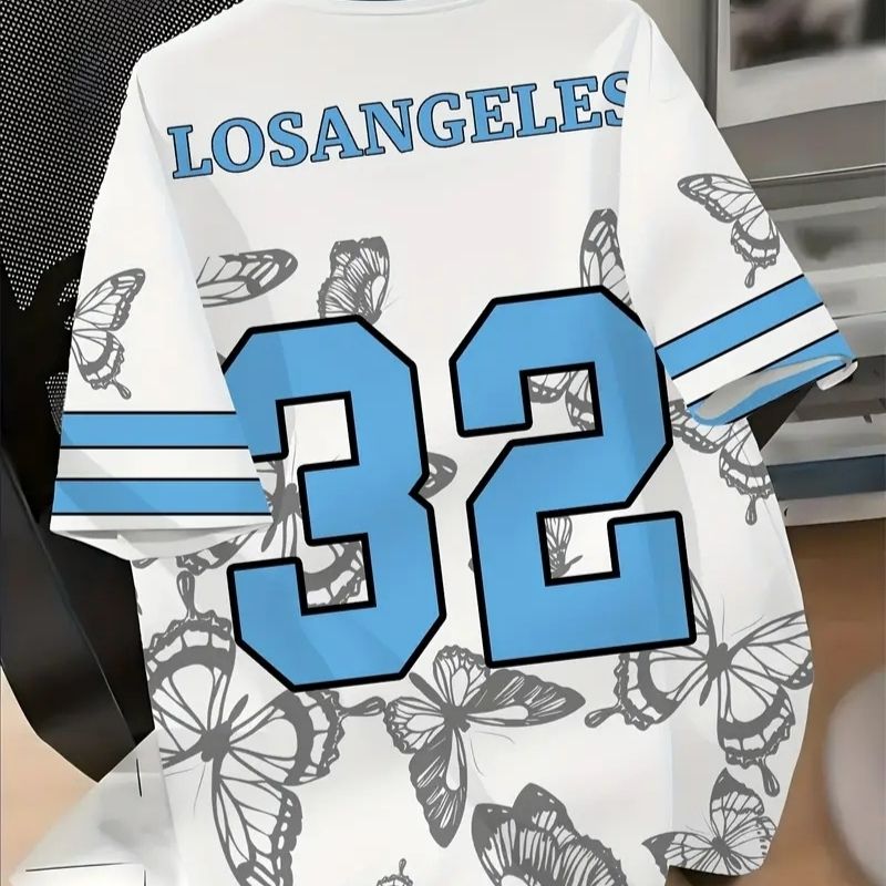Men's Los Angeles "32" Butterfly Graphic Oversized T-Shirt - Casual Streetwear Tee-47