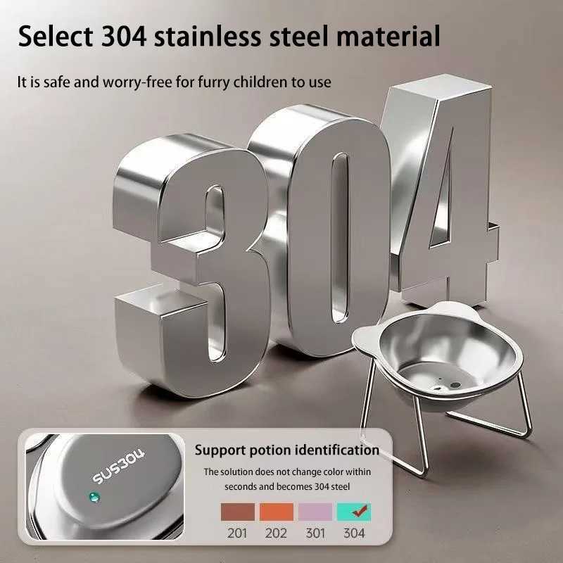 Raised Cat Bowls Tilted Neck Guard Cat Food Bowl 304 Stainless Steel Shatterresistant Elevated 15 Pet Supplies for Puppy Cat C251009