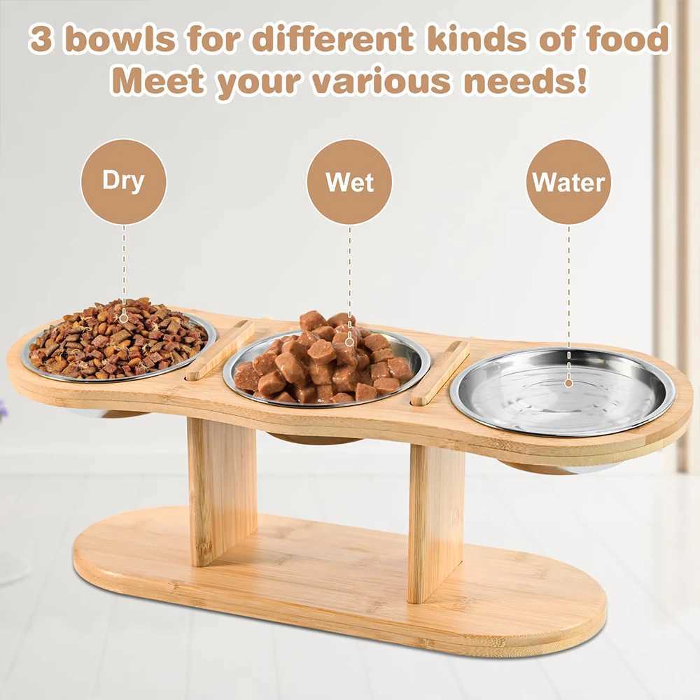 Elevated Cat Bowls Raised Food Bowls 15 Tilted Pet Bowls for Cats Puppy Small Dogs Feeder Stand with 3 Stainless Steel Bowls C251009