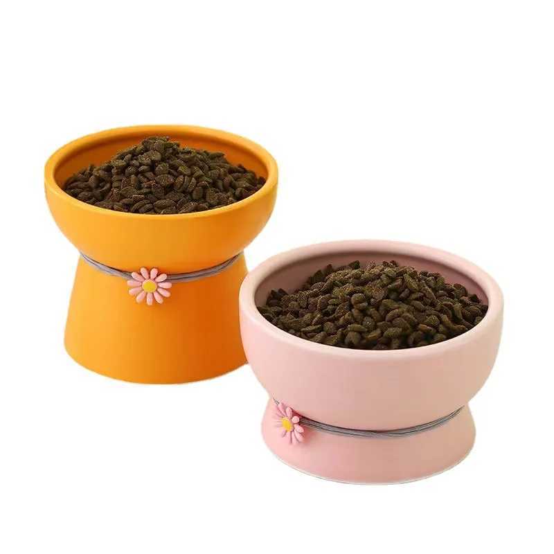 Ceramic Elevated Cat Bowl NonSlip Pet Food Dish with Stand for Neck Support AntiTip Water Bowls for Cats and Small Dogs C251009