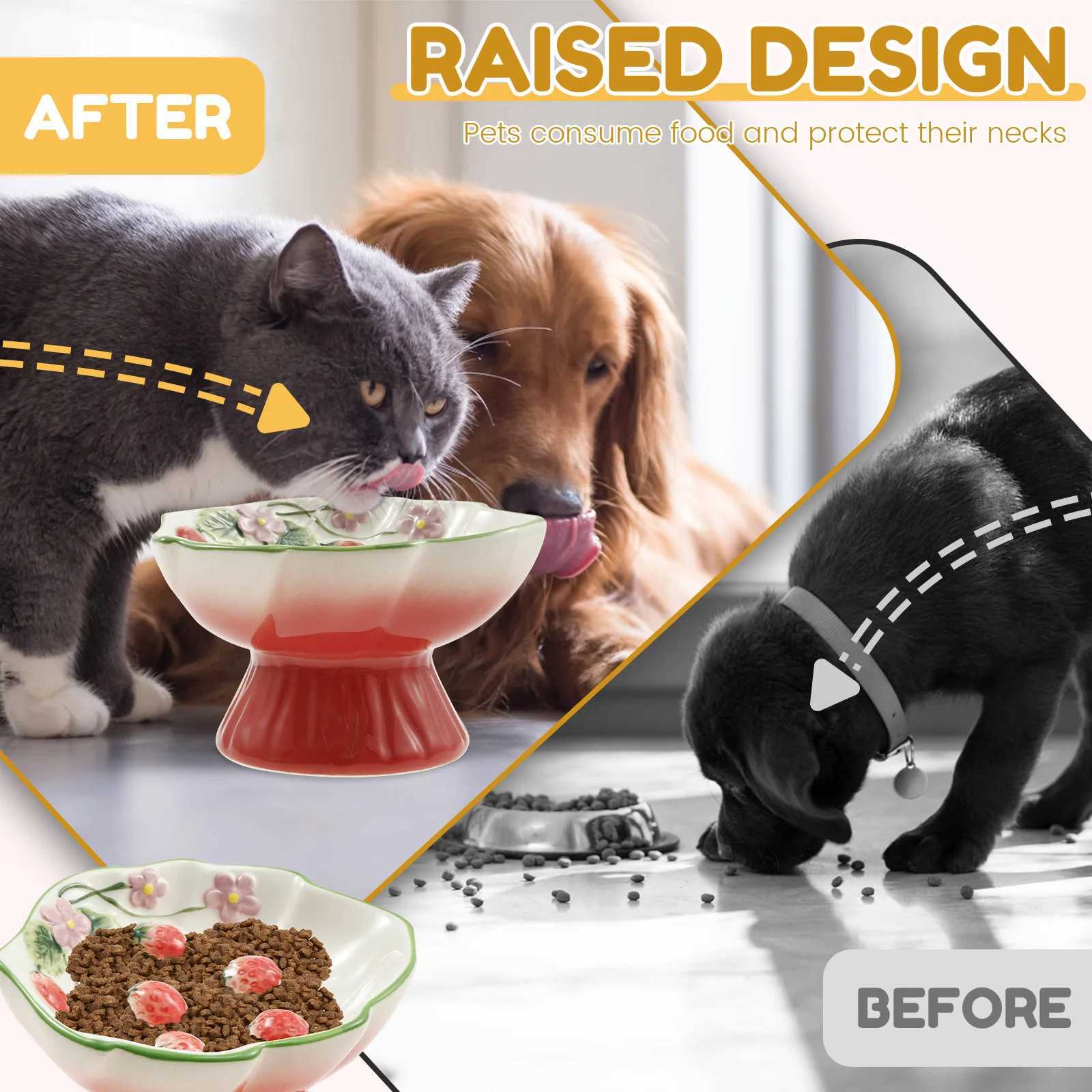Ceramic Slow Feeder Cat Bowl Elevated Small Cat Food Bowl Wide Mouth Small Dog Slow Feeder Control Eating Speed for Dog Pet C251009
