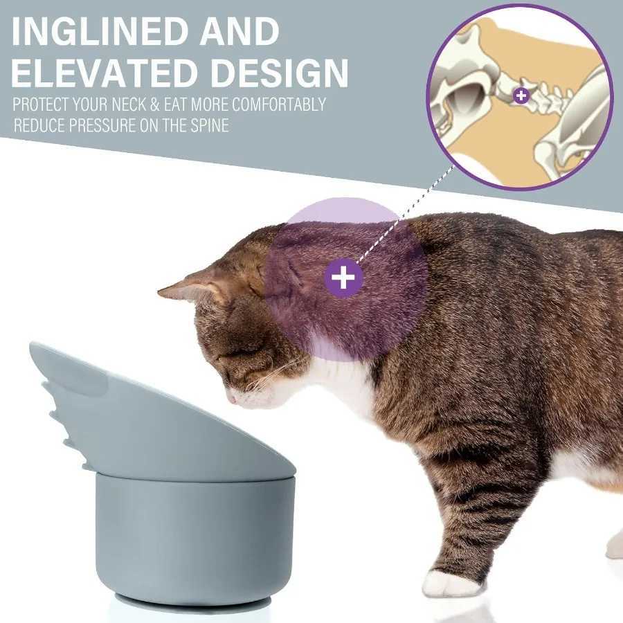 Silicone Cat Slow Feeder Elevated Slow Feeder Bowl Tilt Design Suitable for Dry and Wet Food Adjtable Angle Cat Food wit C251009