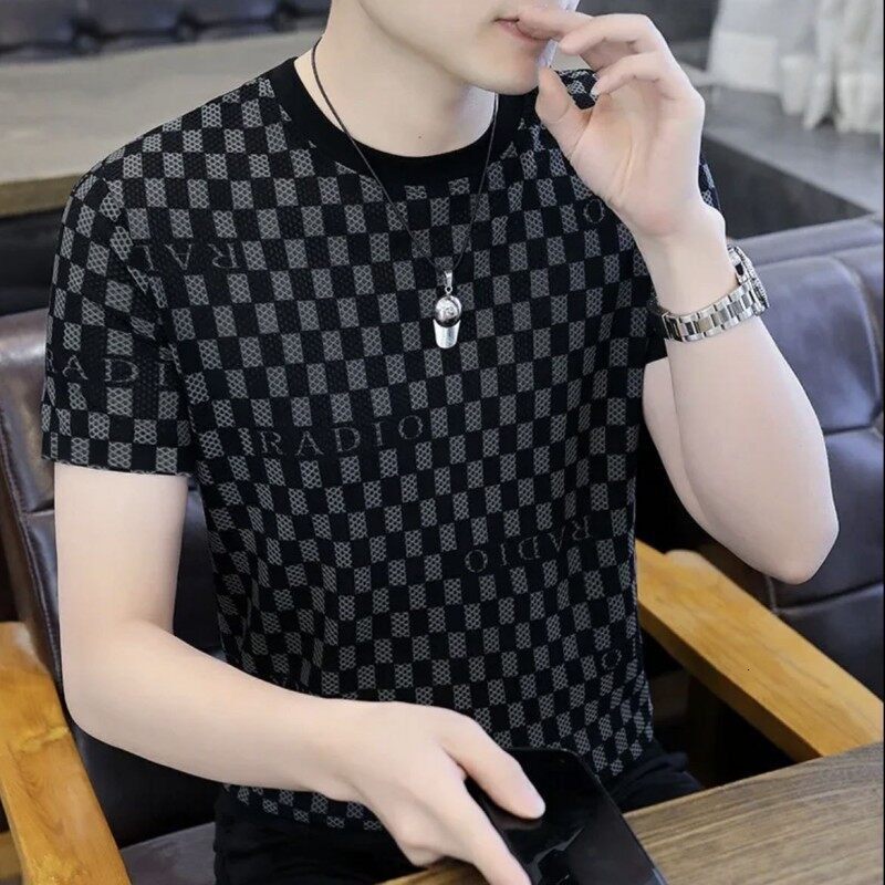 Men's Ice Silk Short Designer Hoodie Sleeve T-shirt Designer Shirt 2025 Summer New Round Neck Half Sleeve Tee Hollow Thin Quick-dry Top