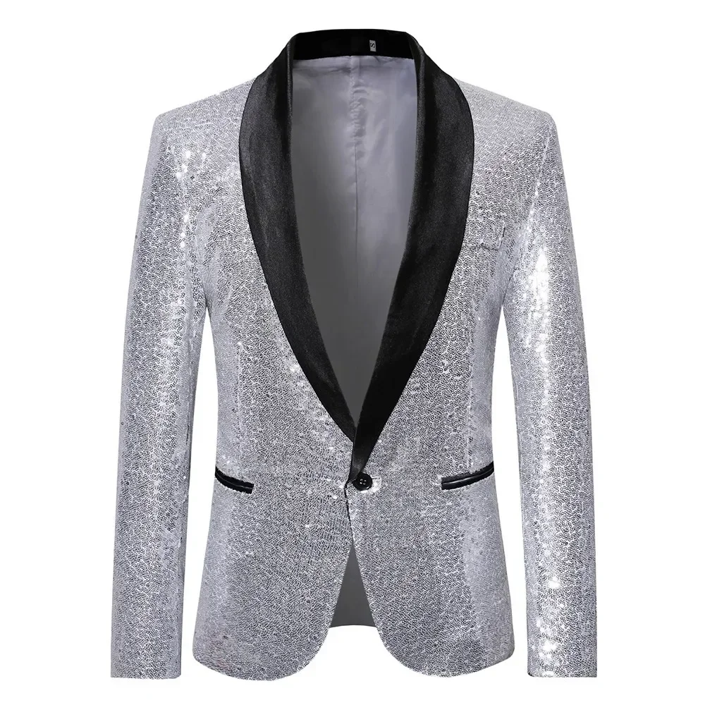 Gold Black Sequin Blazer Men Blue Silver Red Sparkly Glitter DJ Blazer Jacket Wedding Party Dress Suit Stage Clothes for Singers