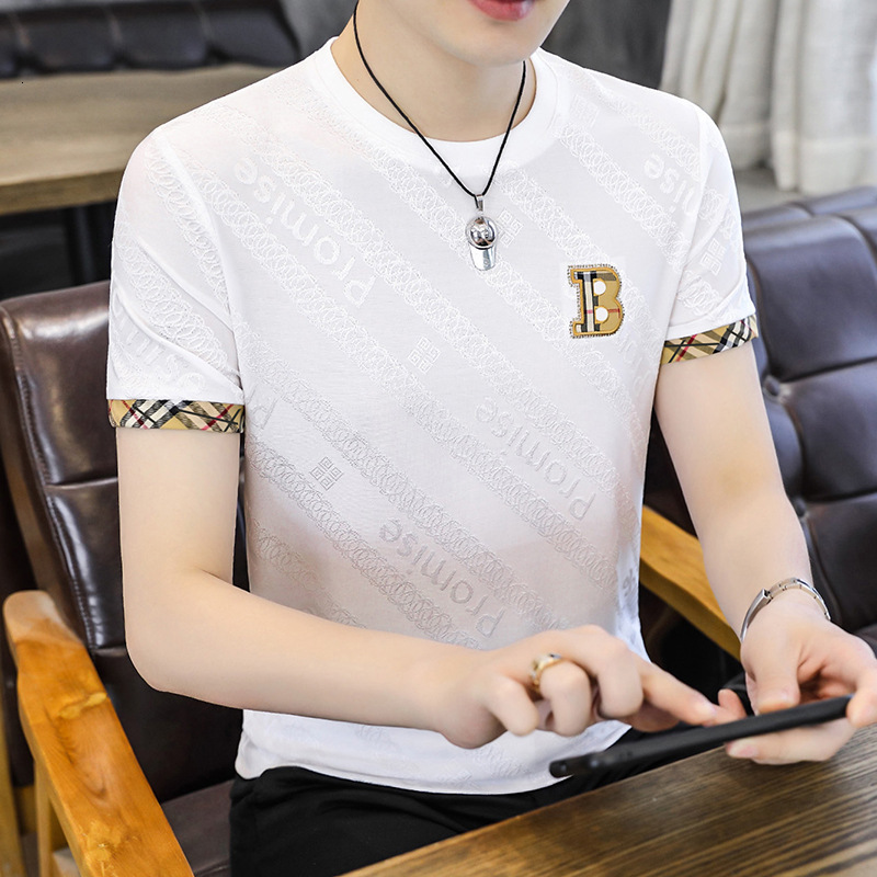 Summer Designer Hoodie Men's Ice Silk Short Sleeve T-shirt Slim Fit Half Sleeve Designer Shirt Quick-dry Thin High Elasticity Trendy Stylish Top