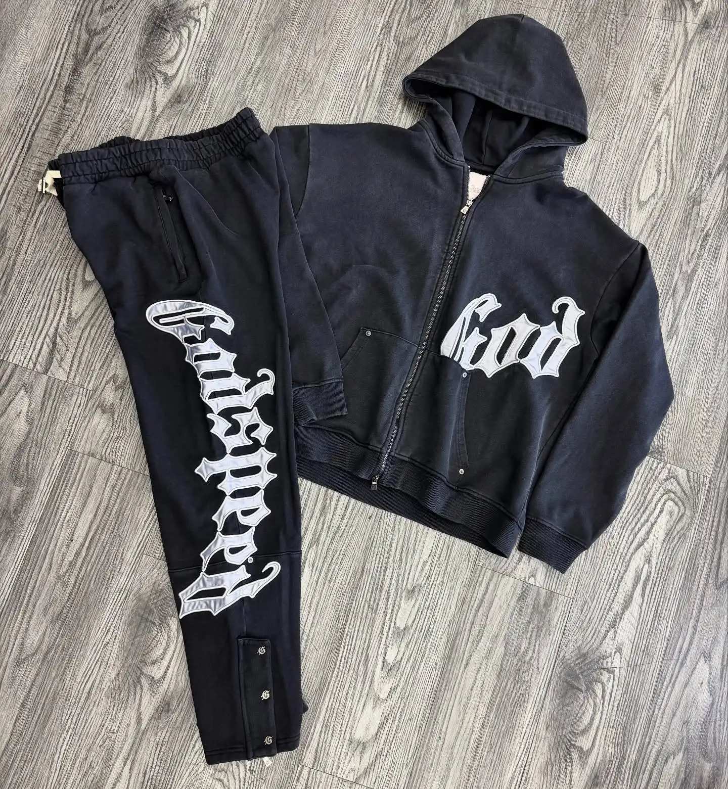 Y2k Retro Zipper Hoodie and Sweatpants 2piece Set Washed Cotton Men Women Tracksuit Gothic Letter Loose Sweatshirt Jogger Suit 251008