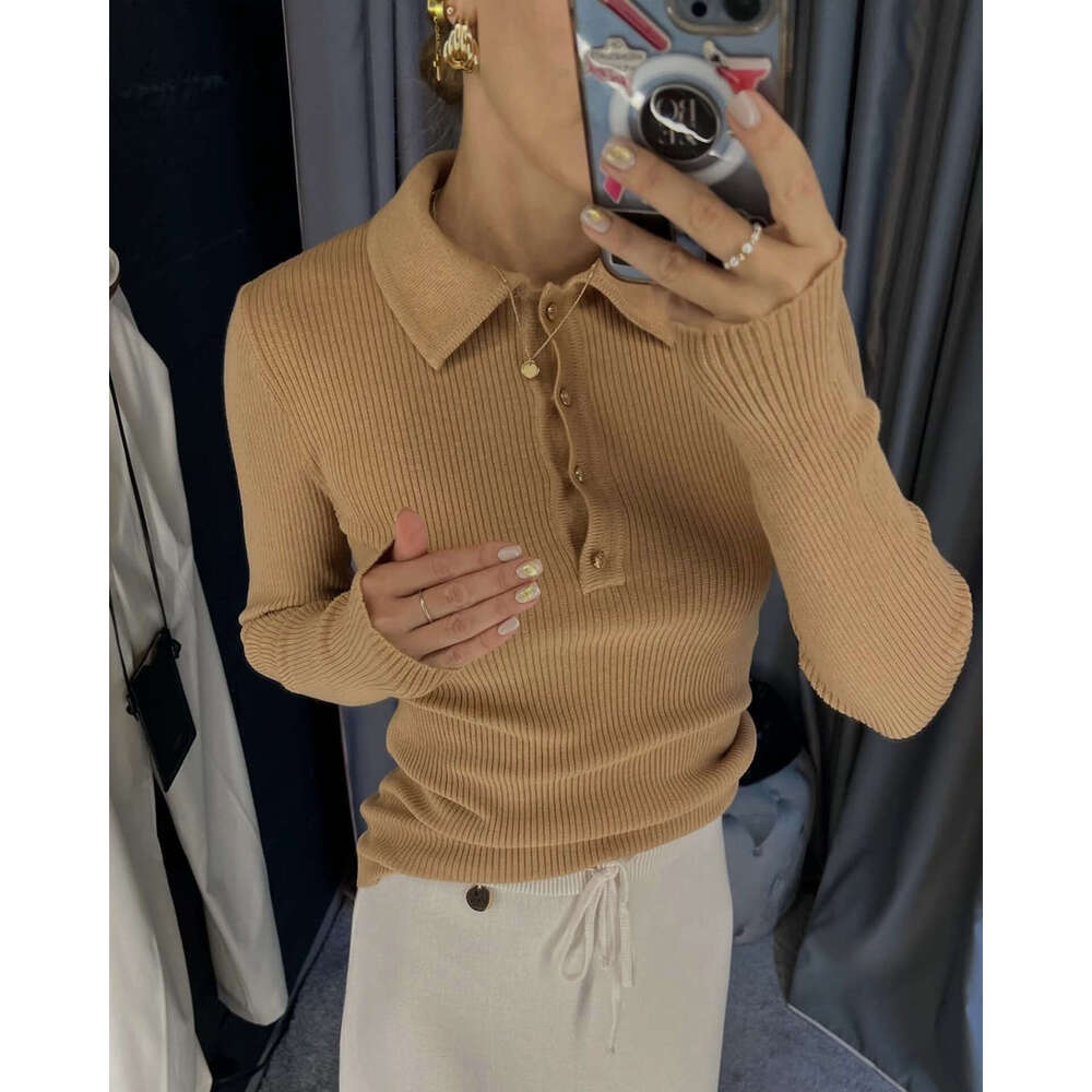 Single-Breasted Long-Sleeve Knitted Sweater Autumn Winter Base Shirt Slim Fit Solid Color Basic Top For Women B5