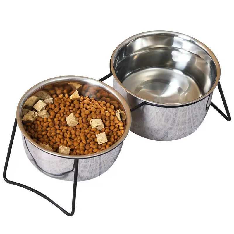 Elevated Cat Bowls Dog Bowl Stainless Steel Raised Cat Food Water Bowl Set with Stand Pet Feeding Bowls for Indoor Cats Dogs C251009