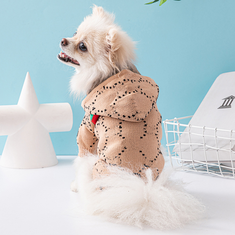 pet designer dog clothes Luxury Knit Dog Hoodie Sweater with Classic Pattern Warm Pet Clothes for Small Dogs, Autumn/Winter Fashion