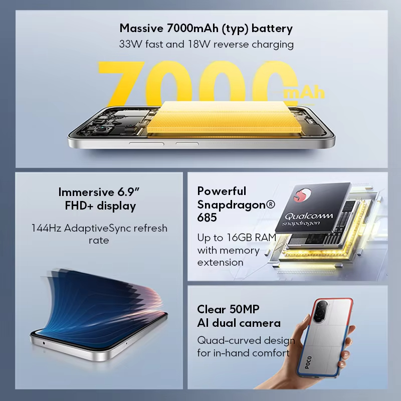 POCO M7 Global Version Smartphone Snapdragon 685 7000mAh battery Immersive 6.9" FHD+ Display NFC 3
