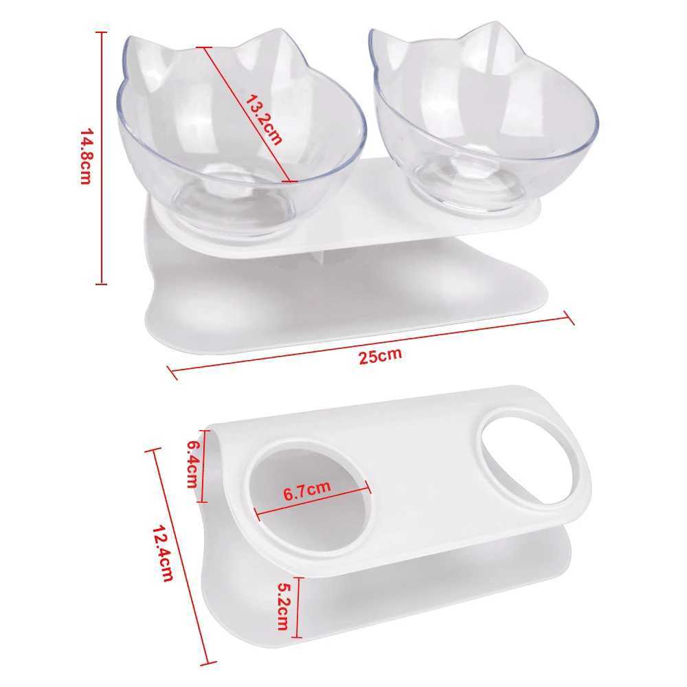 Double Cat Bowl Elevated Nonslip Water Food Feeder With Inclination Stand For Small Dogs Cats Pet Kitten Drinking Supplies C251009
