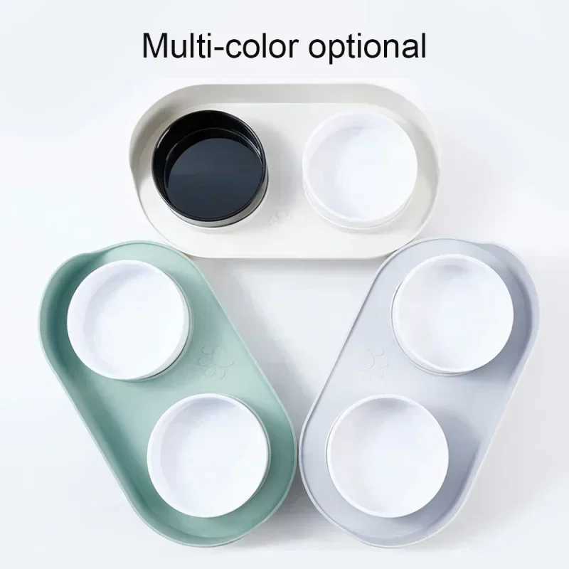 Food Feeders Pet Cat Double Bowls Feeder Adjustable Height Cats Dogs Drinker Water Bowl Dish Elevated Feeding Kitten Supplies C251009