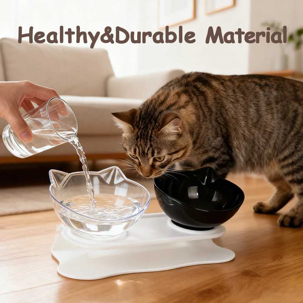 Double Kitten Bowl 2 Cat Feeder Container Tilted Pet Inclination Stand Cats PC Plastic Nonslip Feeding Bowl For Small Dogs Cats C251009