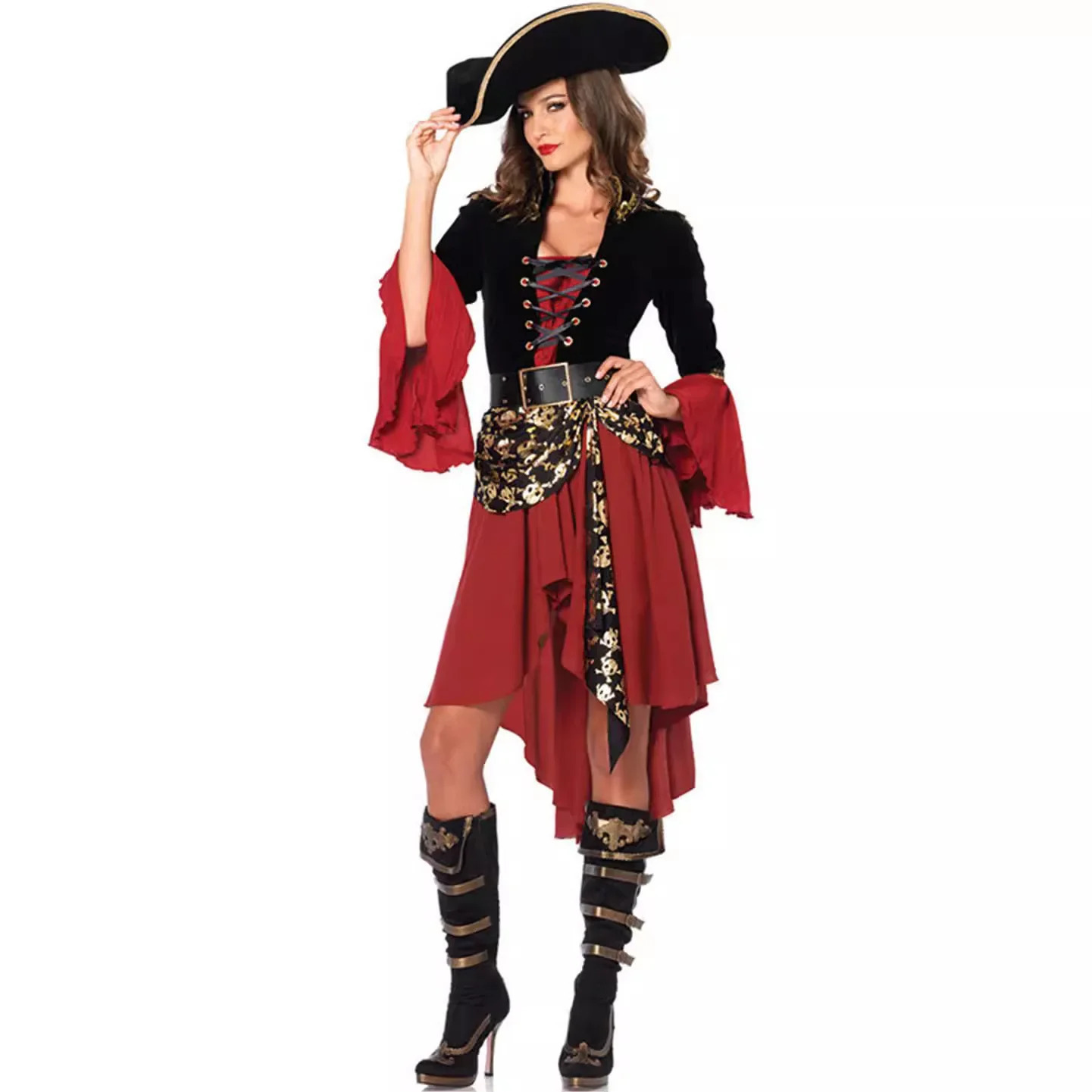 Halloween Costume Masquerade Red Pirate Cos Adult Female Performance Dress251010