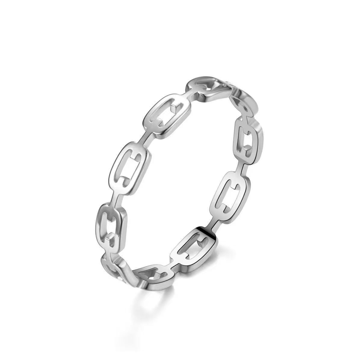 Delicate Titanium Steel Hollow-Out Chain Rings European Popular Minimalist Design Openwork Ring Non-Tarnish Gold Silver Plated Lovers Tail Rings Jewel