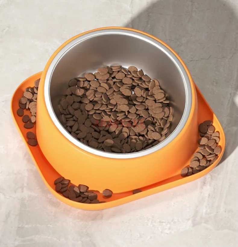 1pcs Slanted mouth cat bowl dog food bowl anti knock stainless steel bowl water drinking integrated rice bowl C251009