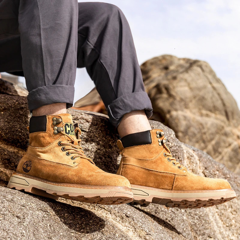 Autumn Winter Velvet Platform Boots for Men ner Softsoled Cow Suede Work Shoes Man Fashion Nonslip Yellow Ankle Boot Male 251010