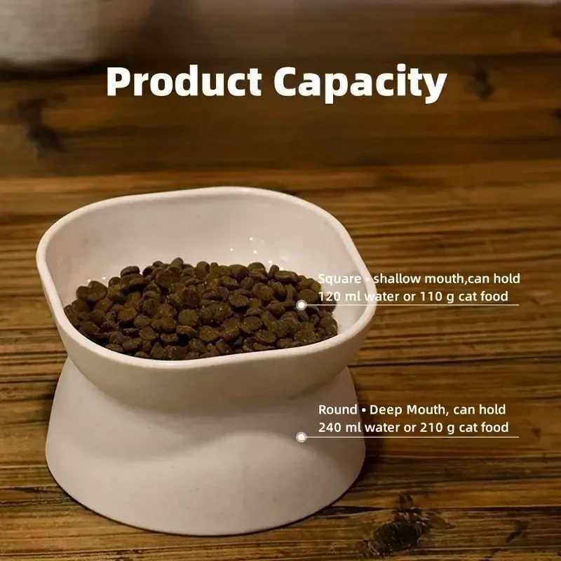 Classic Neck Protection And Anti Rollover Cat Pet Tableware With Large Opening And High Foot Plastic Cat Bowl C251009