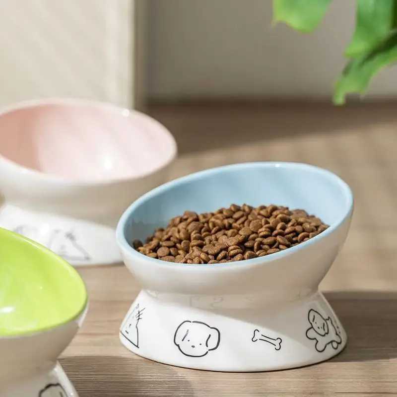 Ceramic Raised Cat Bowl Elevated Pet Feeding Tray for Cats and Small Dogs Food Dispenser Pet Supplies Dog Accessories C251009