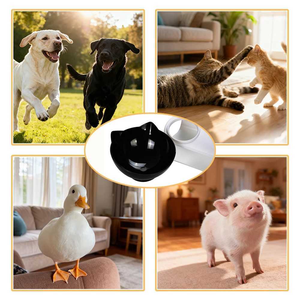 Double Kitten Bowl 2 Cat Feeder Container Tilted Pet Inclination Stand Cats PC Plastic Nonslip Feeding Bowl For Small Dogs Cats C251009