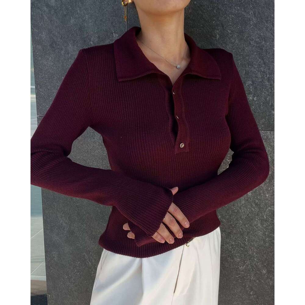 Single-Breasted Long-Sleeve Knitted Sweater Autumn Winter Base Shirt Slim Fit Solid Color Basic Top For Women B5
