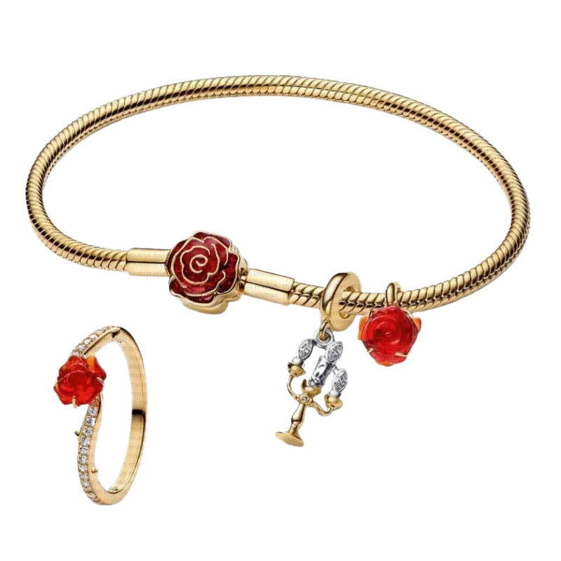 Bracelet designer Bracelets ring necklace earrings For Women Beautys and the Beasts charms Set with box 925 Silver luxury Jewelry wedding Christmas gift