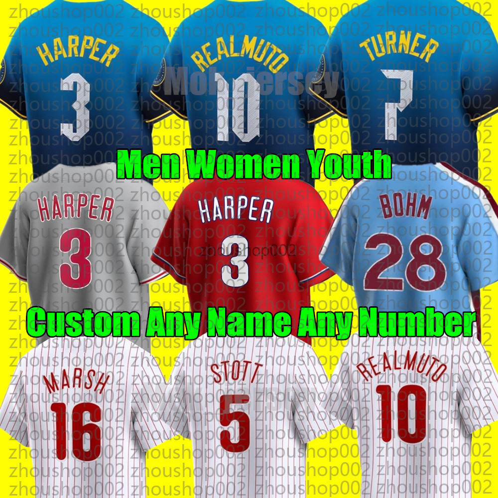 Harper jersey city Mike Schmidt Trea Turner JT Realmuto Zack Wheeler Nick Castellanos Men Women Youth Baseball Custom Jersey