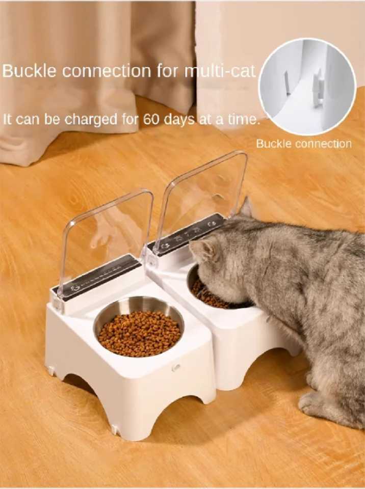 Smart Cat Bowl Neck Protection Ceramic Stainless Steel with Lid Cat Food Bowl Infrared Sensor Auto Open Cover Smart Feeder C251009